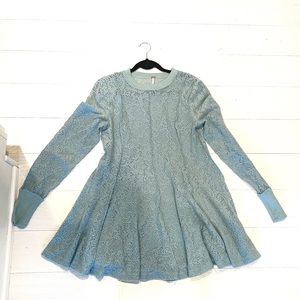 Free people long sleeve lace soft flare mini dress Small blue